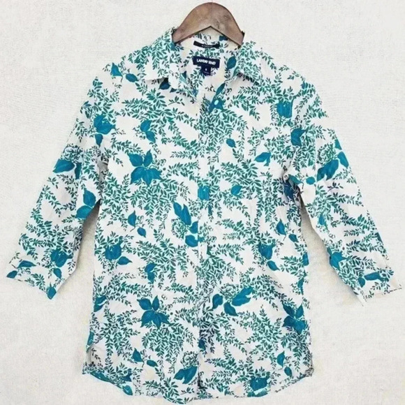 Lands' End Women's Dress shirt 6 Button‎ up Leaves Printed 3/4 Sleeve 3568C - Picture 1 of 7